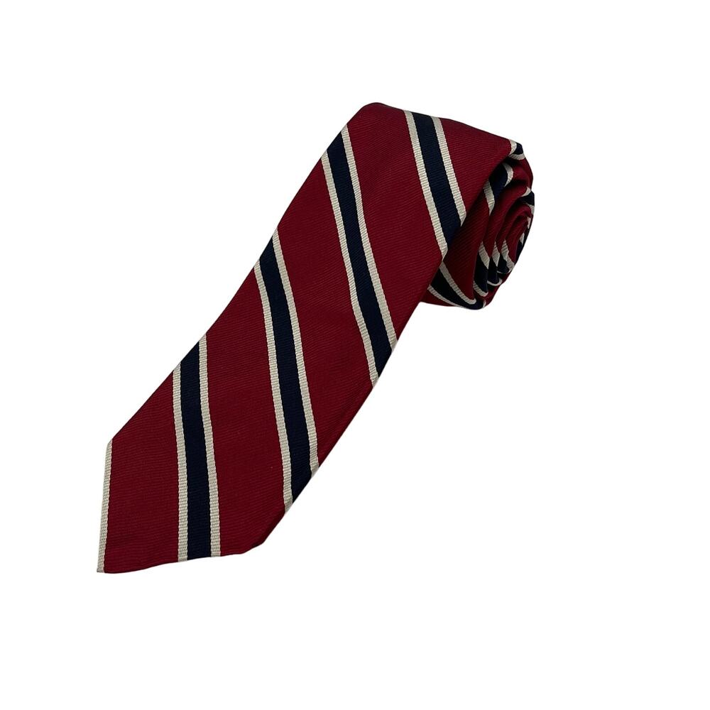 Robert Talbott Finest Silk Repp Necktie 56 x 3.75 Red Black Tan Stripe Tie